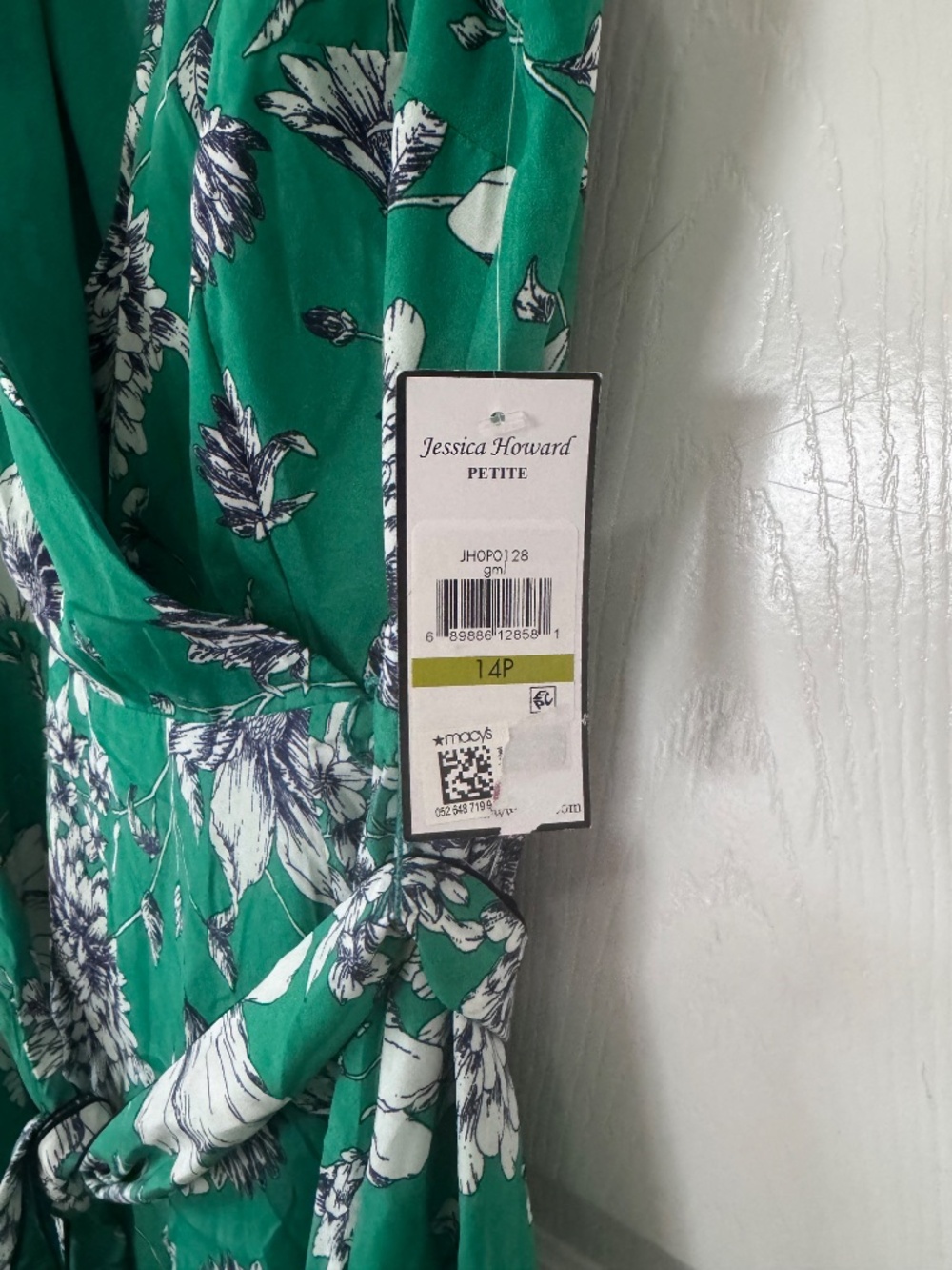 Jessica Howard Sleeveless Belted Surplice Dress in Floral Green Size 14P NWT - Picture 4 of 6
